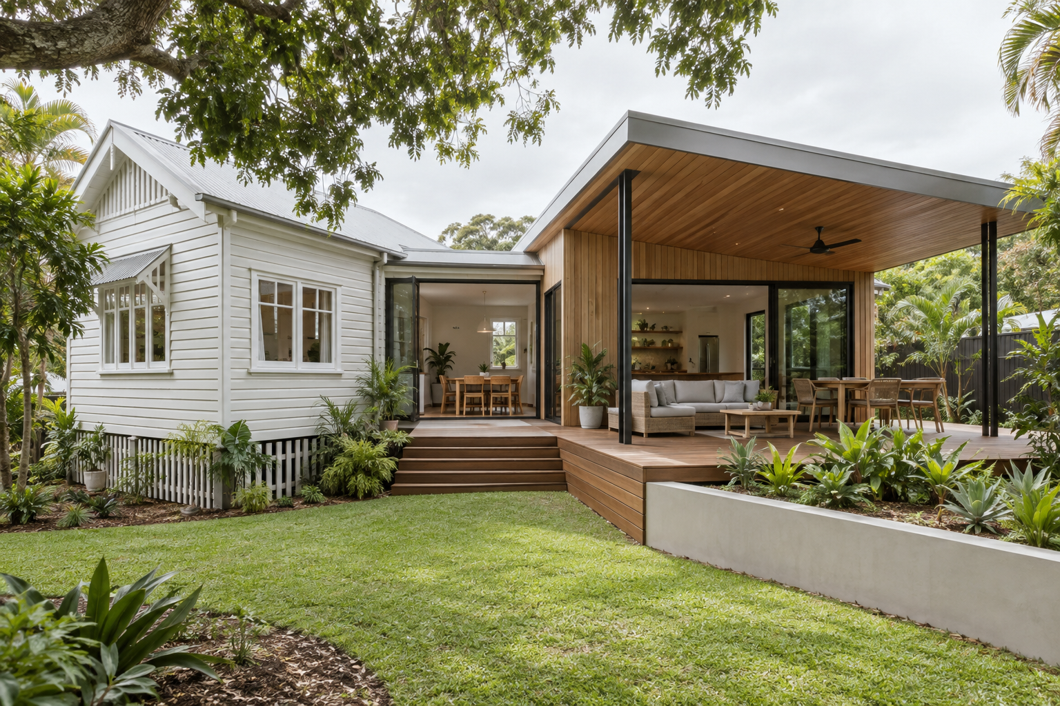 Queensland home extension with timber outdoor living area